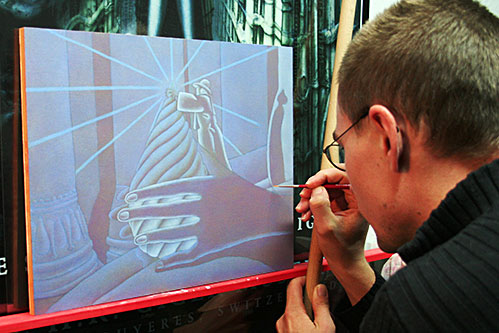 Mischtechnik: blaue Lasur